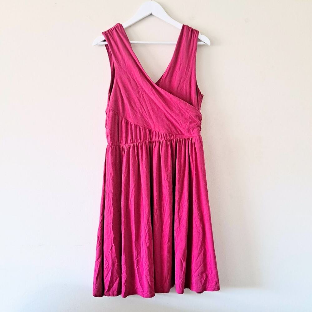 Garnet Hill Pink Overlap Top V-neck Sleeveless Shift Knee Length Dress - Size L